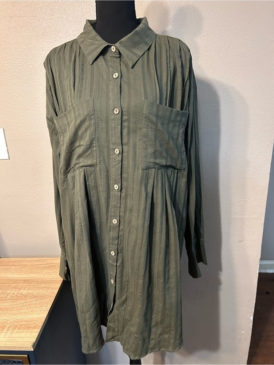 Umgee Dresses & Skirts - Umgee button-front pintuck striped tunic shirt dress